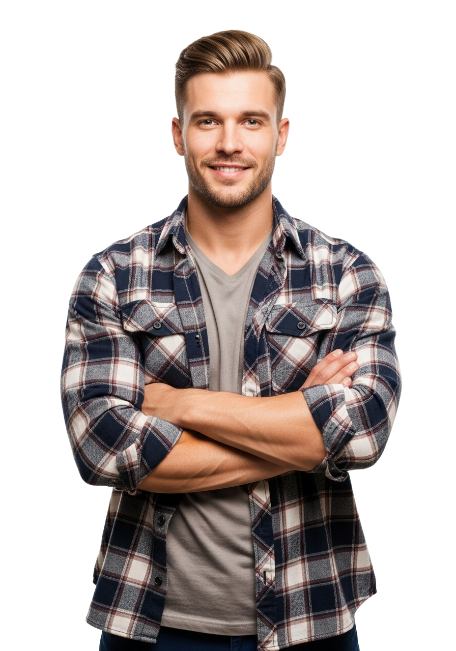 Confident contractor standing confidently