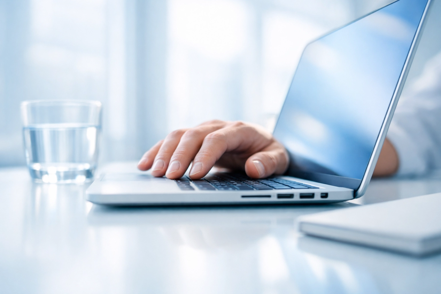 Professional at a clean workspace ensuring website message clarity for improved local business AI visibility