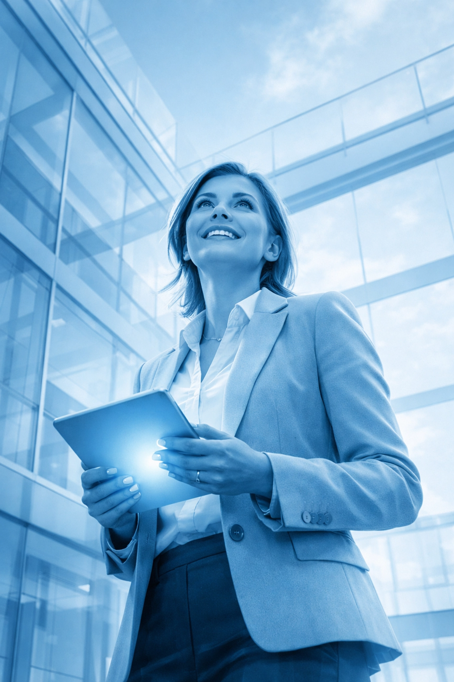 Professional woman in a modern office realizing the benefit of clear messaging for local service business marketing