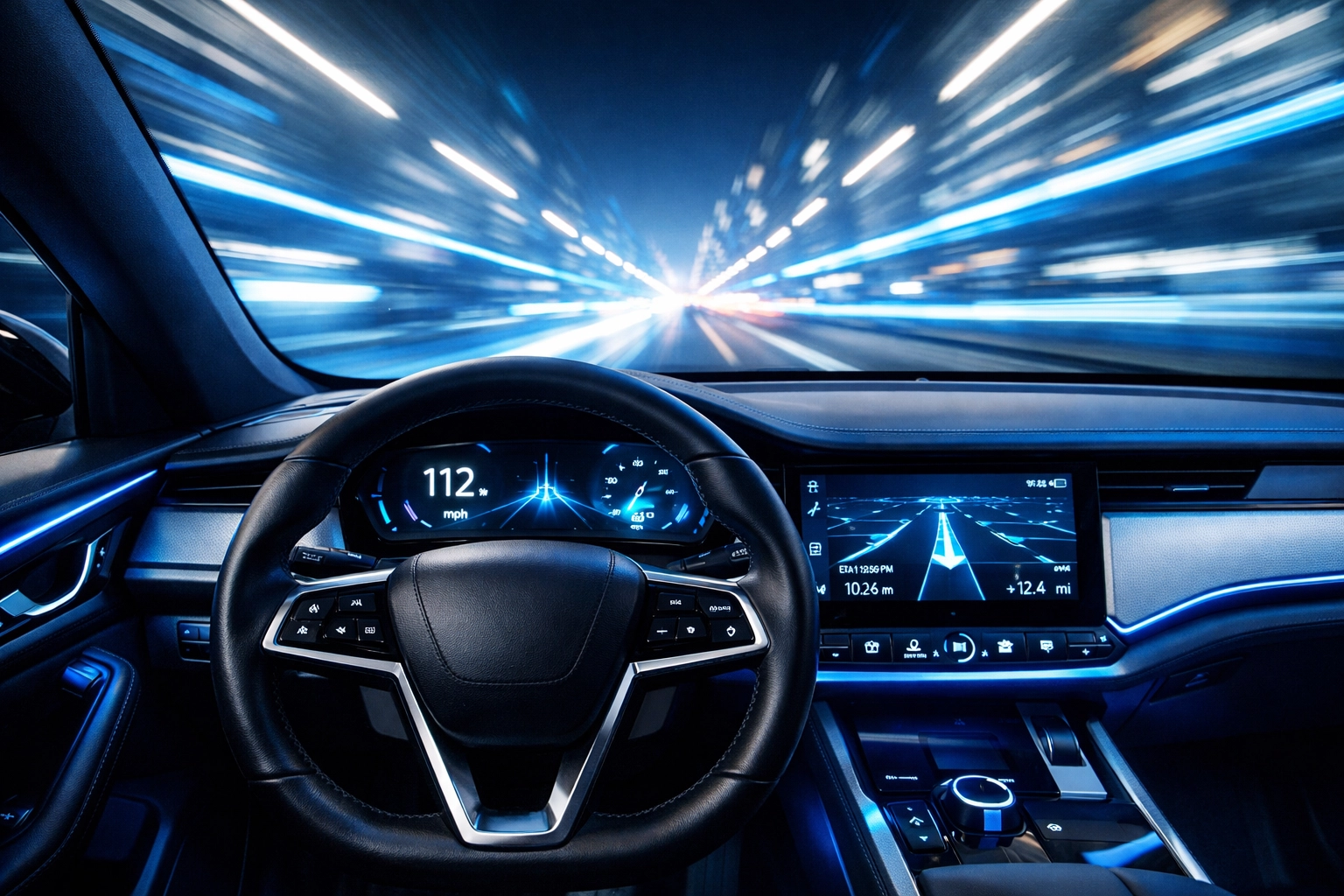 Fast-moving car dashboard representing the speed and results of a 30-day local SEO test drive.