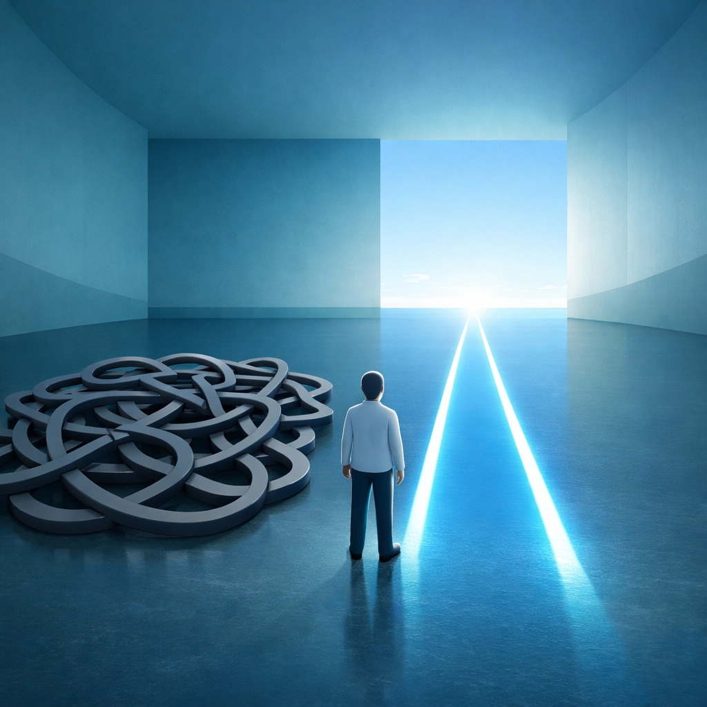 A person choosing a clear path over a labyrinth to represent clear messaging for local business profiles.