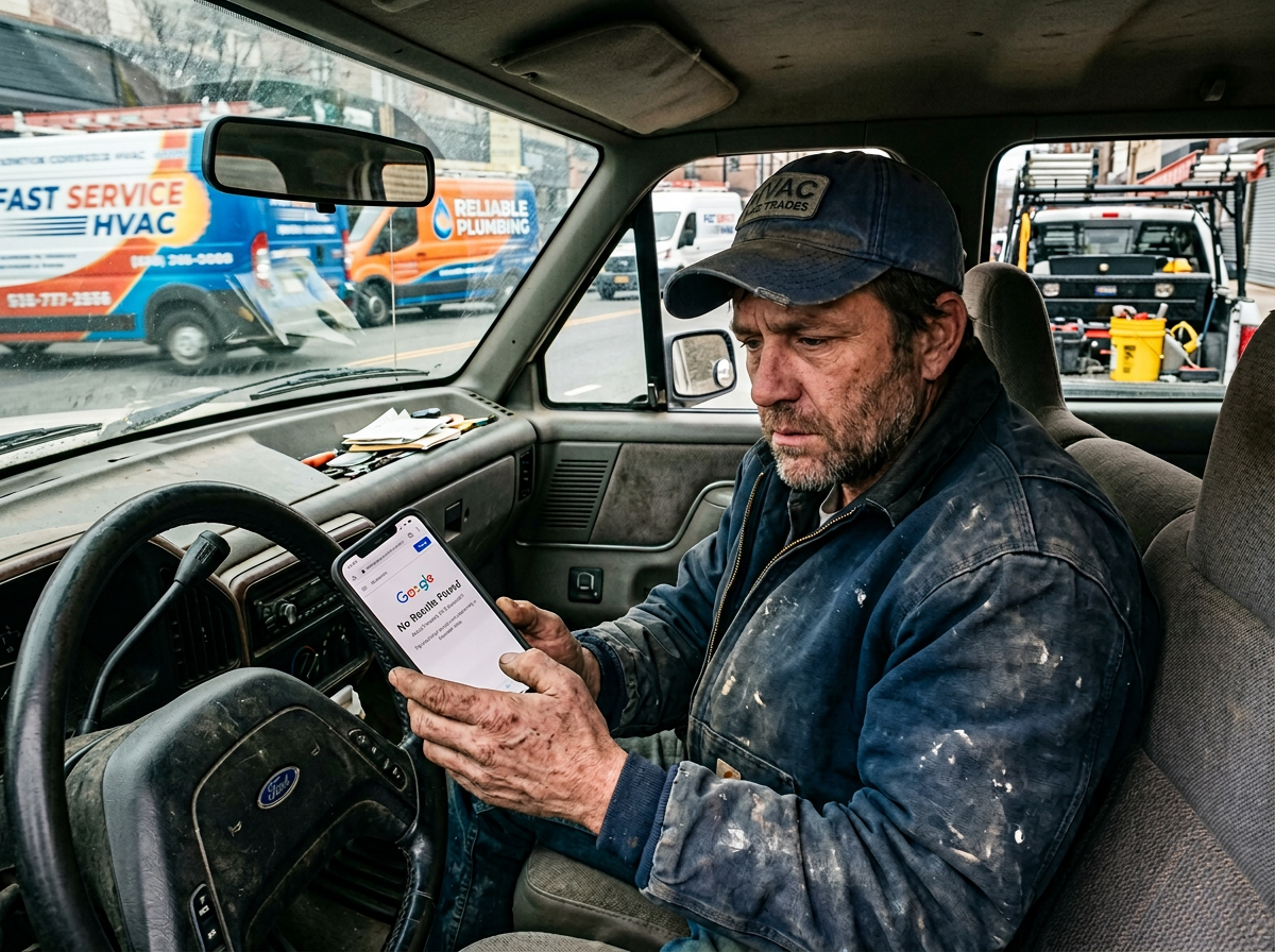 Business owner searching for his company online and finding no results