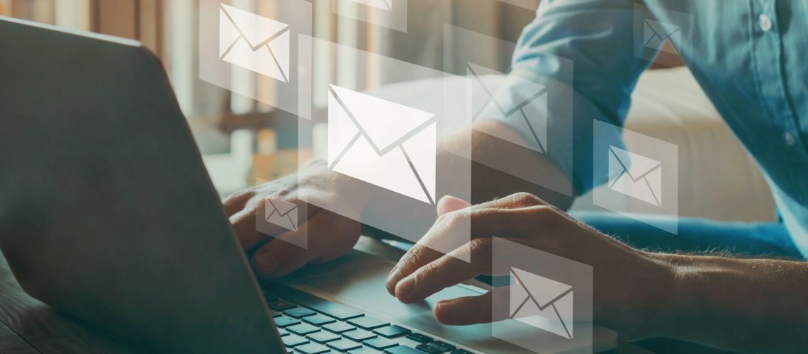 email marketing concept, company sending many e-mails or digital newsletter to customers